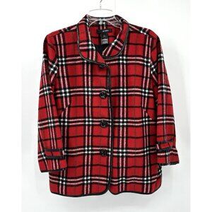 ALI MILES jacket coat wool blend flannel plaid outdoor casual soft red LARGE